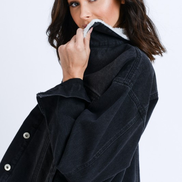 *1 LEFT*  Plush Denim Jacket, Sherpa Collar/Lining - Picture 5 of 7